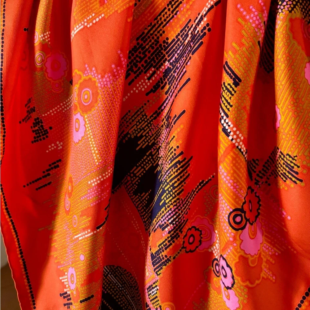 Vintage 1960s Christian Dior Vibrant Orange Silk Scarf